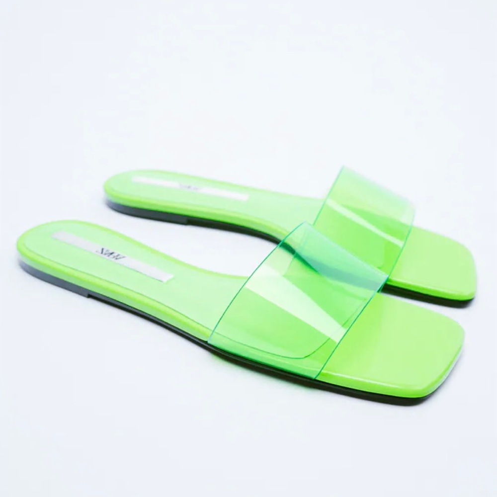 Zara Green Vinyl Slide Sandals